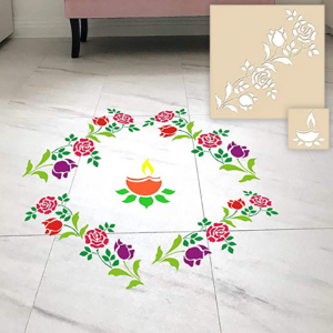 DIY Floral Wooden Rangoli Decoration Stencils Smal...