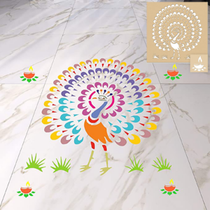 Peacock Rangoli Design – Wood Rangoli Stenci...