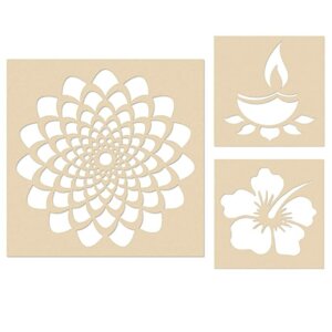Flower With Diya Rangoli Stencils with Six Rangoli...