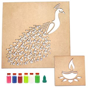 Peacock Diya Rangoli Stencils – DIY Wooden S...