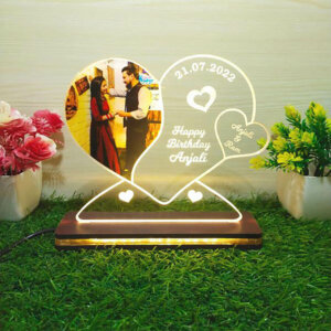 Personalized LED Heart Photo Lamp with Wood Light ...