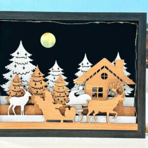 3D lighted Multi Layered Christmas Scene Shadow bo...