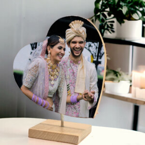 Customized Wooden Double Side Couple Heart Photo F...
